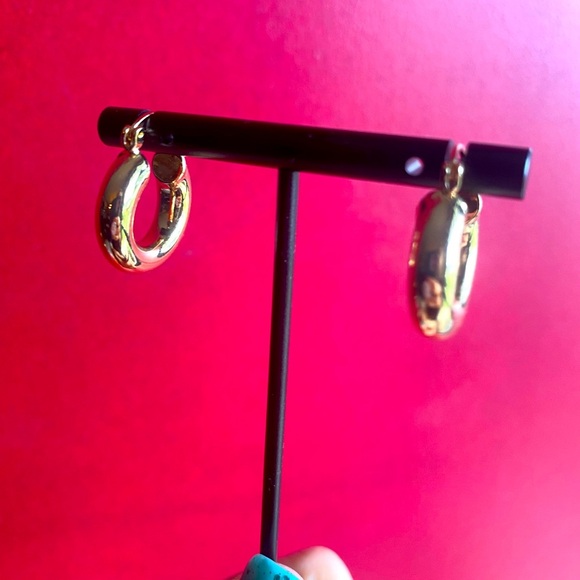 Versatile 1-inch hinge Gold Hoops with (removable crystals) Earrings - Picture 5 of 5